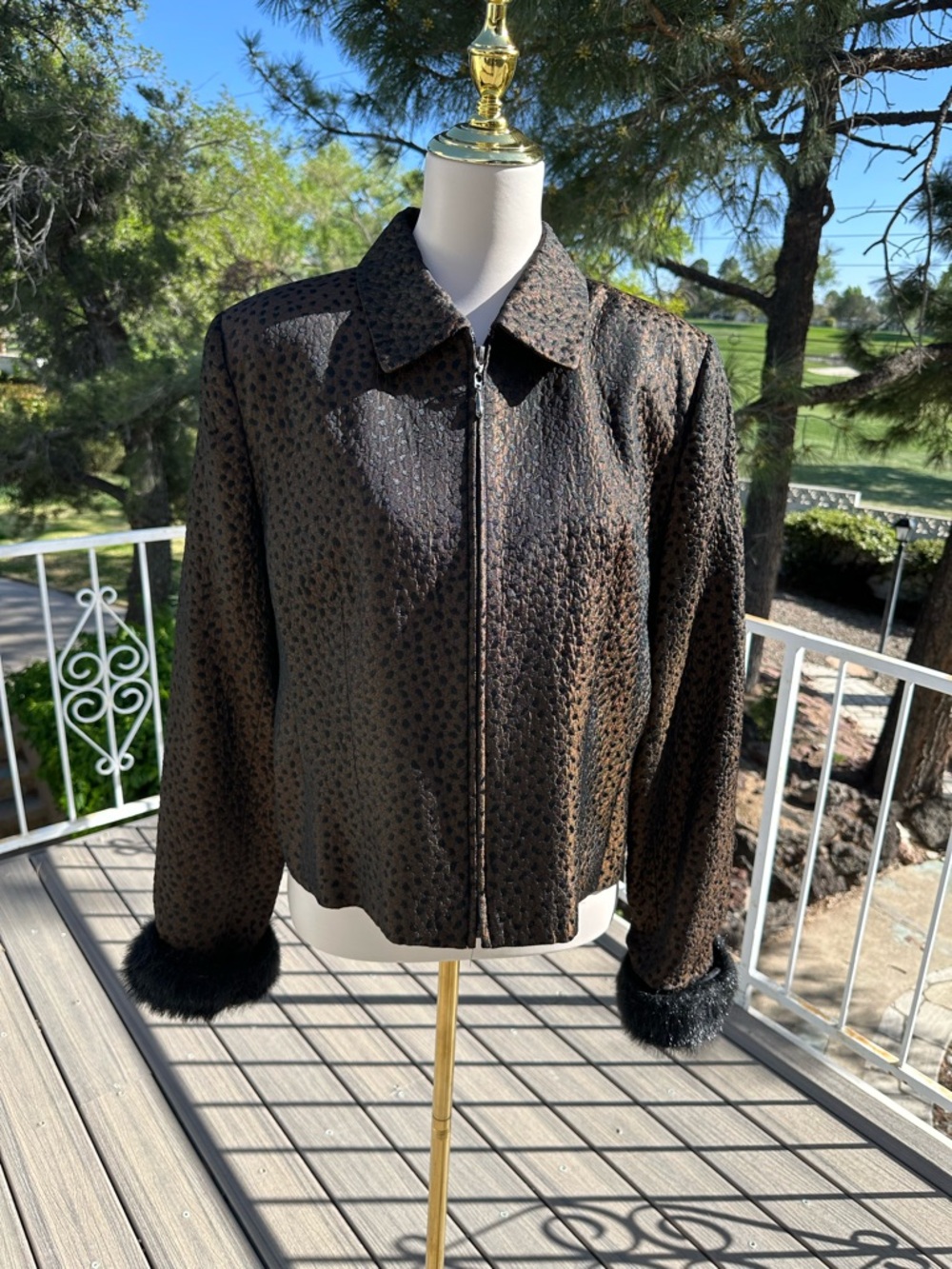 Bianca Nygard  BrownTextured Zip-Front Jacket with removable Faux Fur Cuffs